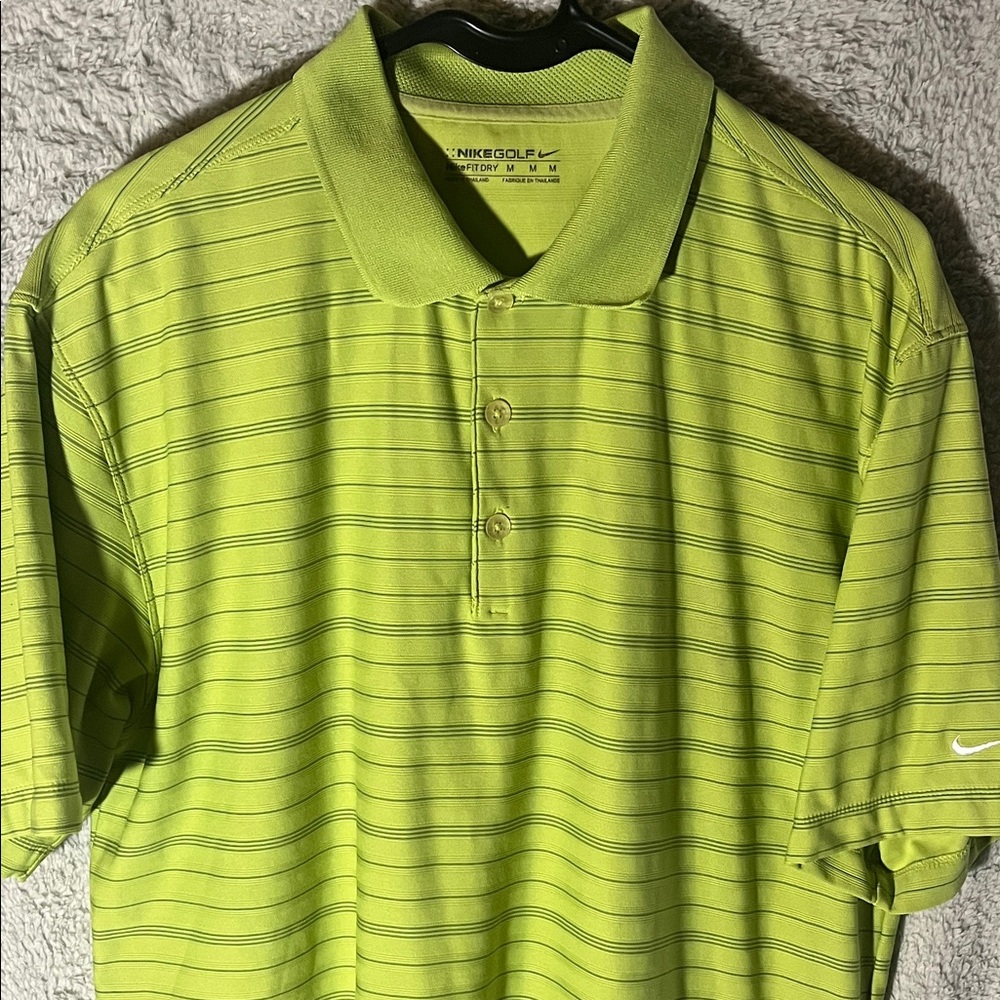 Nike Men's Lime Green Striped Polo Shirt Golf Size S